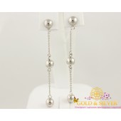 Серебряные серьги свисающие шарики 580066с